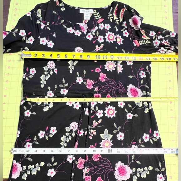 Dark moody botanical floral maxi dress long sleeve elastic drawstring waist - Picture 11 of 13